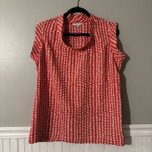 CAbi Madeline #294 Blouse Women's Medium Orange White Dot Cap Sleeve Cowl Neck